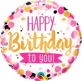 Qualatex - Folieballon dots Pink en Gold Happy Birthday to you