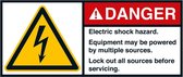 Danger Electric shock hazard sticker, ANSI, 2 per vel 35 x 80 mm