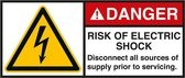 Danger Risk of electric shock sticker, ANSI, 2 per vel 70 x 160 mm