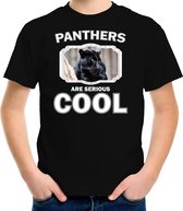 Dieren panters t-shirt zwart kinderen - panthers are serious cool shirt  jongens/ meisjes - cadeau shirt zwarte panter/ panters liefhebber M (134-140)