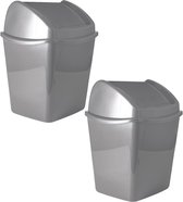 Set van 2x stuks grijze vuilnisbakken/afvalbakken met klepdeksel 1,1 liter - Kleine vuilnisbakjes/afvalbakjes/prullenbakjes