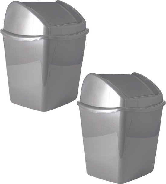 Set van 2x stuks grijze vuilnisbakken/afvalbakken met klepdeksel 1,1 liter  - Kleine... | bol.com