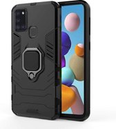 Samsung A21S Hoesje - Samsung Galaxy A21S hoesje Armor Case Zwart Kickstand Ring shock proof magneet