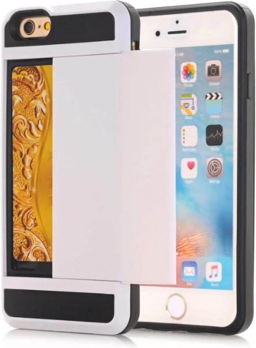 Geschikt voor iPhone SE (2022) / (2020) / 7 / 8 hybrid case hoesje met ruimte voor 2 pasjes - wit