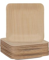 Relaxdays bamboe bordjes - set van 25 -  wegwerpbordjes - bordjes amboe - wegwerpservies - S