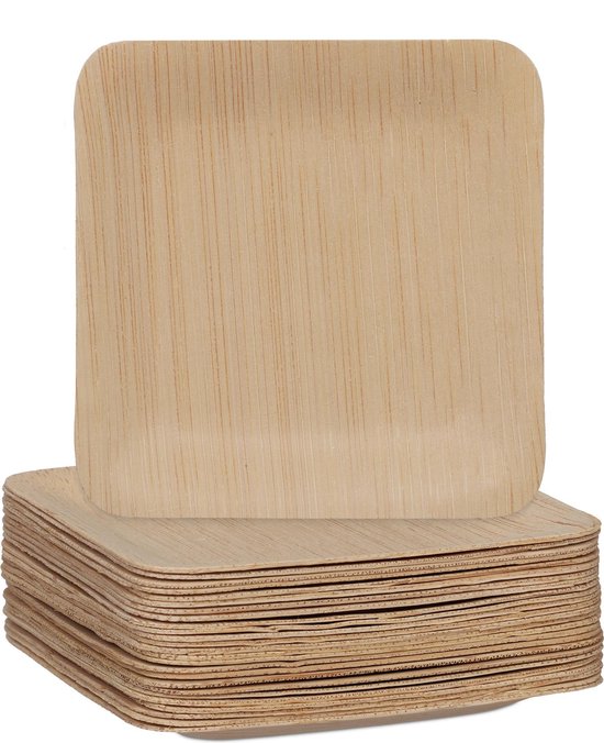 Relaxdays bamboe bordjes - set van 25 - wegwerpbordjes - bordjes amboe -...  | bol.com