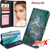 EmpX.nl iPhone XR Print (Doodskop) Boekhoesje | Portemonnee Book Case voor Apple iPhone XR met Print (Doodskop) | Met Multi Stand Functie | Kaarthouder Card Case iPhone XR Print (Doodskop) | 