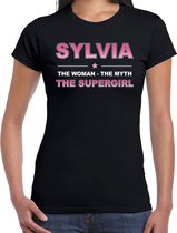 Naam cadeau Sylvia - The woman, The myth the supergirl t-shirt zwart - Shirt verjaardag/ moederdag/ pensioen/ geslaagd/ bedankt L