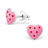 Aramat jewels ® - Kinder oorbellen hart gestippeld 925 zilver rood roze 7mm x 8mm