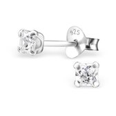 Aramat jewels ® - Kinder oorbellen vierkant zirkonia 925 zilver transparant 4mm