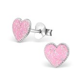Aramat jewels ® - 925 sterling zilveren oorbellen hart glitter roze