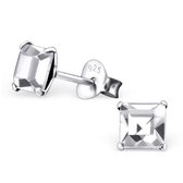 Aramat jewels ® - 925 sterling zilveren oorbellen vierkant transparant kristal 6mm