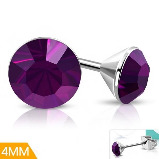 Aramat jewels ® - Ronde zweerknopjes paars kristal staal 4mm