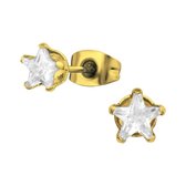 Aramat jewels ® - Oorbellen zweerknopjes ster zirkonia goudkleurig staal 5mm