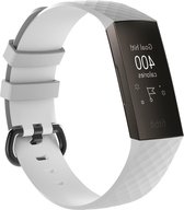 By Qubix - Fitbit Charge 3 & 4 siliconen diamant pattern bandje (Small) - Wit - Fitbit charge bandjes