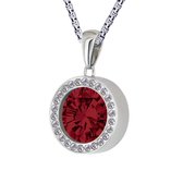 Quiges 12mm Mini Munt Hanger Zilverkleurig met Zirkonia RVS Glans met Zirkonia Donker Rood Munt en Ketting Ankerketting 42-46cm - SLSHS436