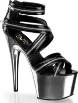 Pleaser Sandaal met enkelband, Paaldans schoenen -35 Shoes- ADORE-767 Paaldans schoenen Zwart/Zilverkleurig