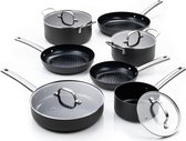 ISENVI Murray Chef du Jour - Pannenset 7 delig - RVS grepen - Antraciet - Keramisch - 100% PFAS, PTFE en PFOA vrij - 100% duurzaam - Unieke Antiaanbaklaag - Non-stick bodem - Vaatwasbestendig - Geschikt voor alle warmtebronnen inclusief inductie