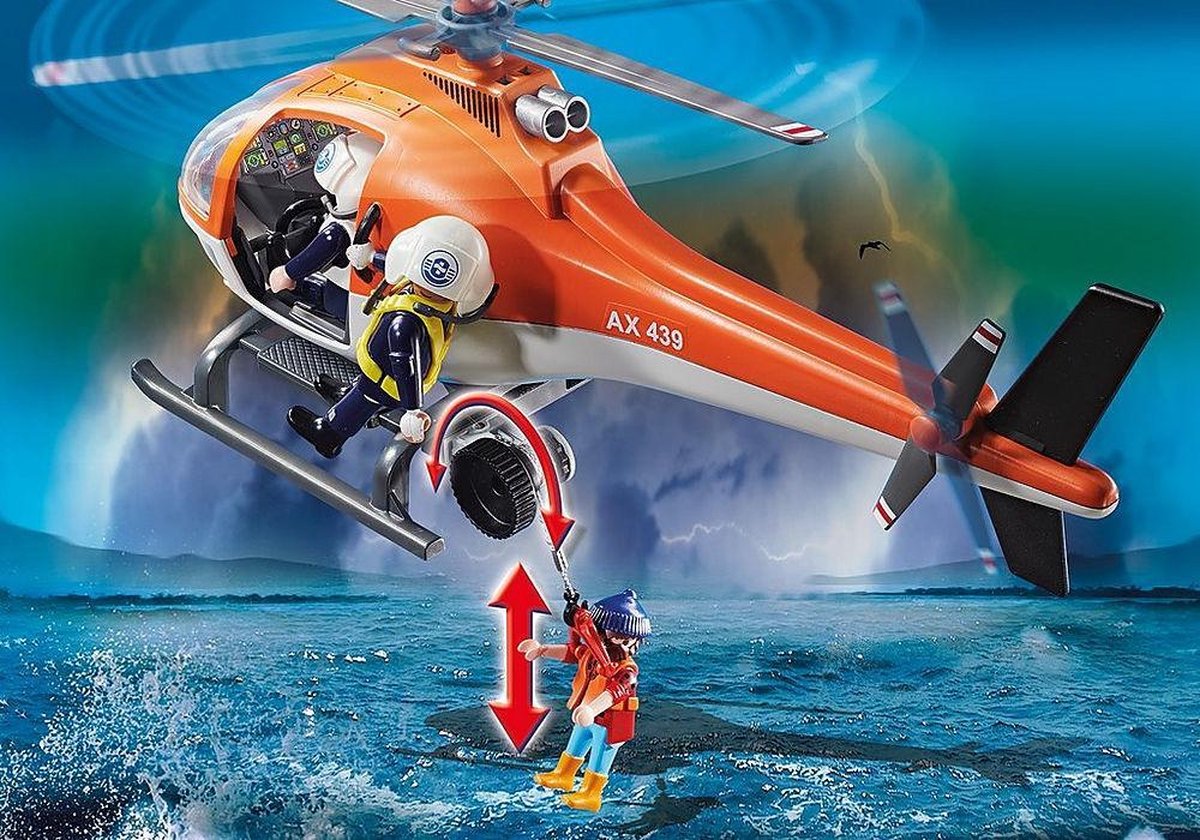 New PLAYMOBIL #70491 Coastal Fire Rescue Mission Rescue Action Helicopter  Boat