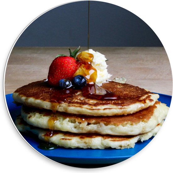Forex Wandcirkel - Versierde Ontbijt pancakes  - 30x30cm Foto op Wandcirkel (met ophangsysteem)