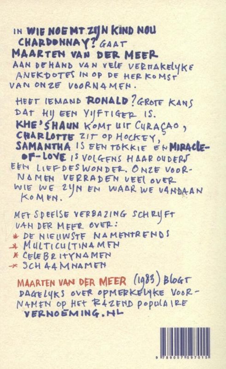 Wie noemt zijn kind nou Chardonnay? - back cover