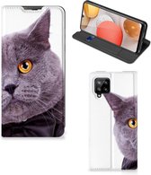 Flipcover Geschikt voor Samsung Galaxy A42 Telefoonhoesje Kat