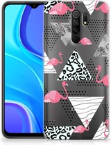 Leuk TPU Back Cover Xiaomi Redmi 9 GSM Hoesje Doorzichtig Flamingo Triangle