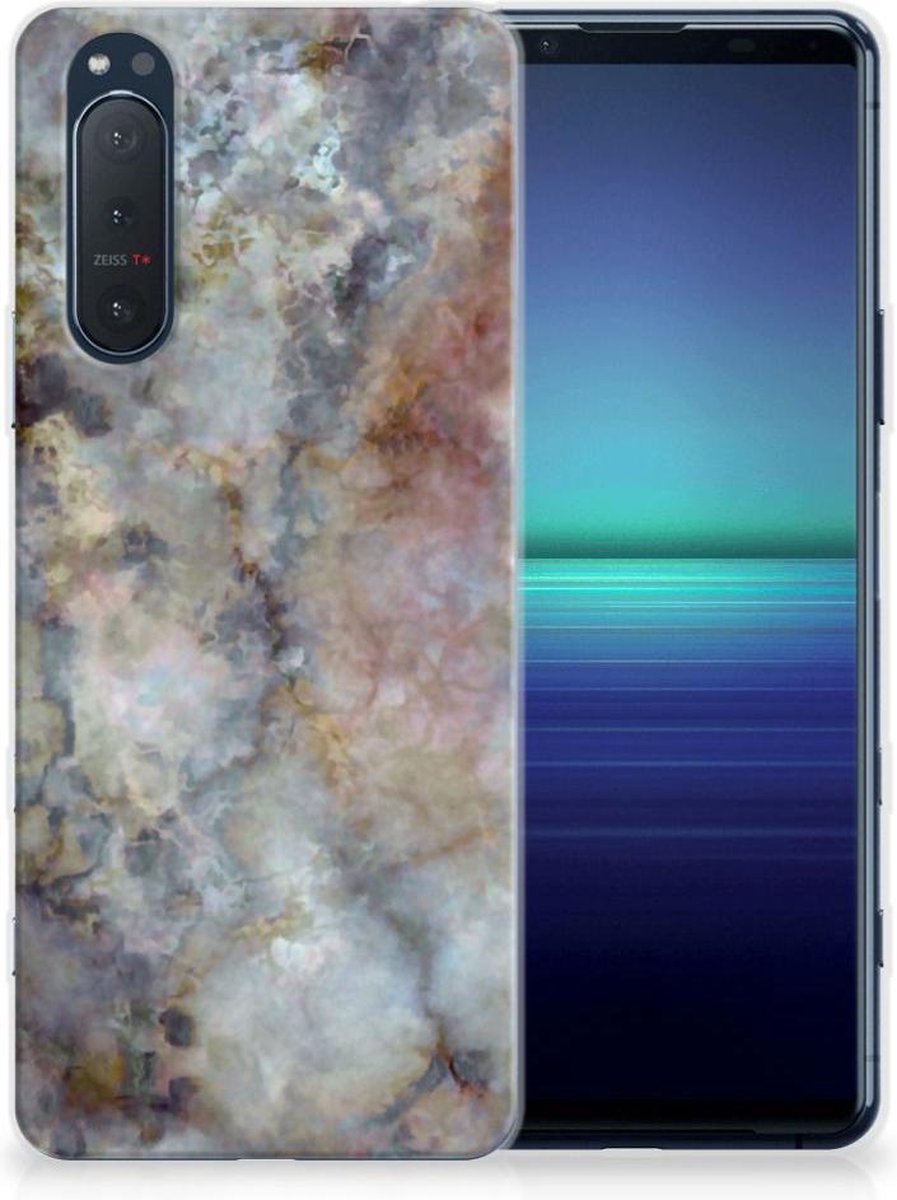 Sony Xperia 5II TPU Siliconen Hoesje Marmer Grijs