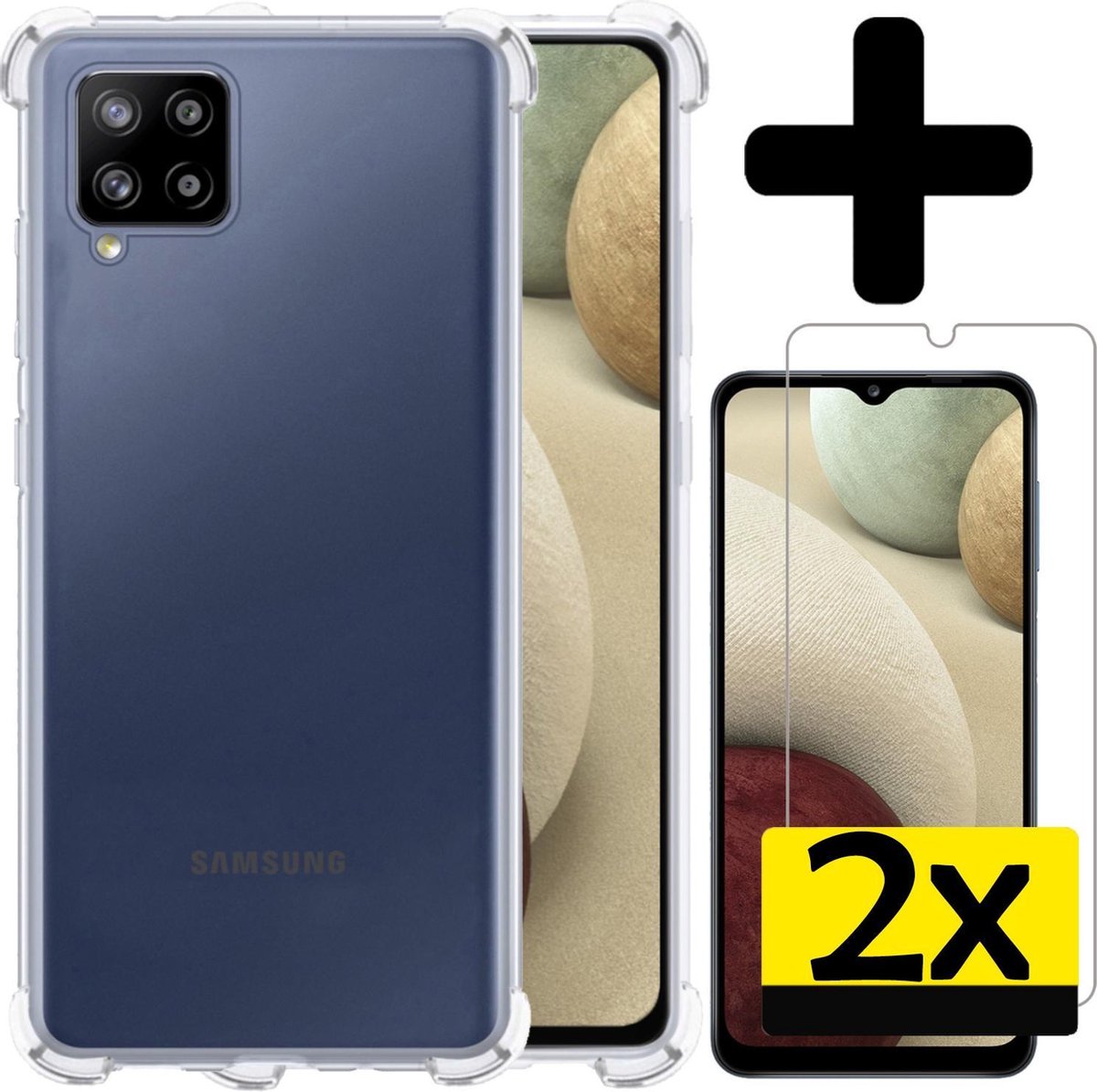 Hoesje Geschikt voor Samsung A12 Hoesje Shockproof Case Met 2x Screenprotector - Hoes Geschikt voor Samsung Galaxy A12 Hoes Cover Siliconen - Transparant