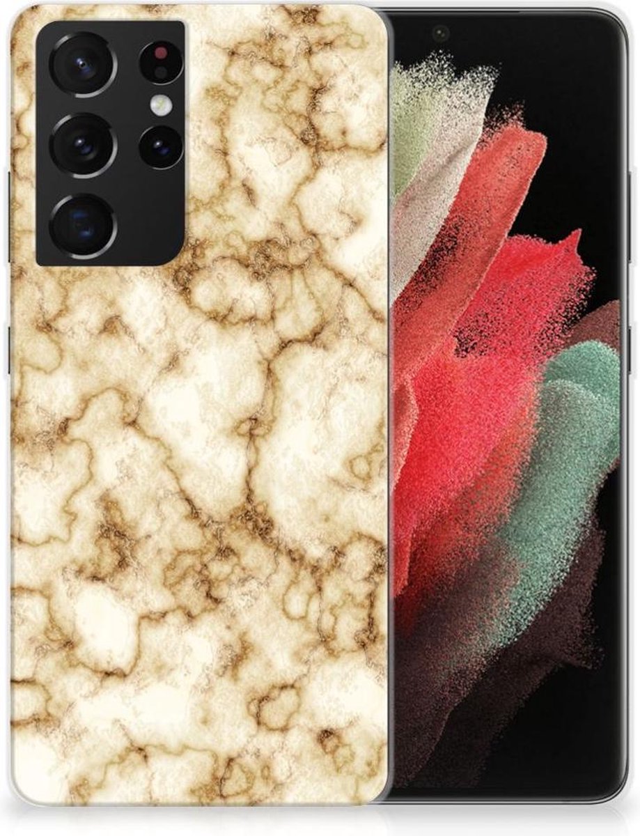 Samsung Galaxy S21 Ultra TPU Siliconen Hoesje Marmer Goud