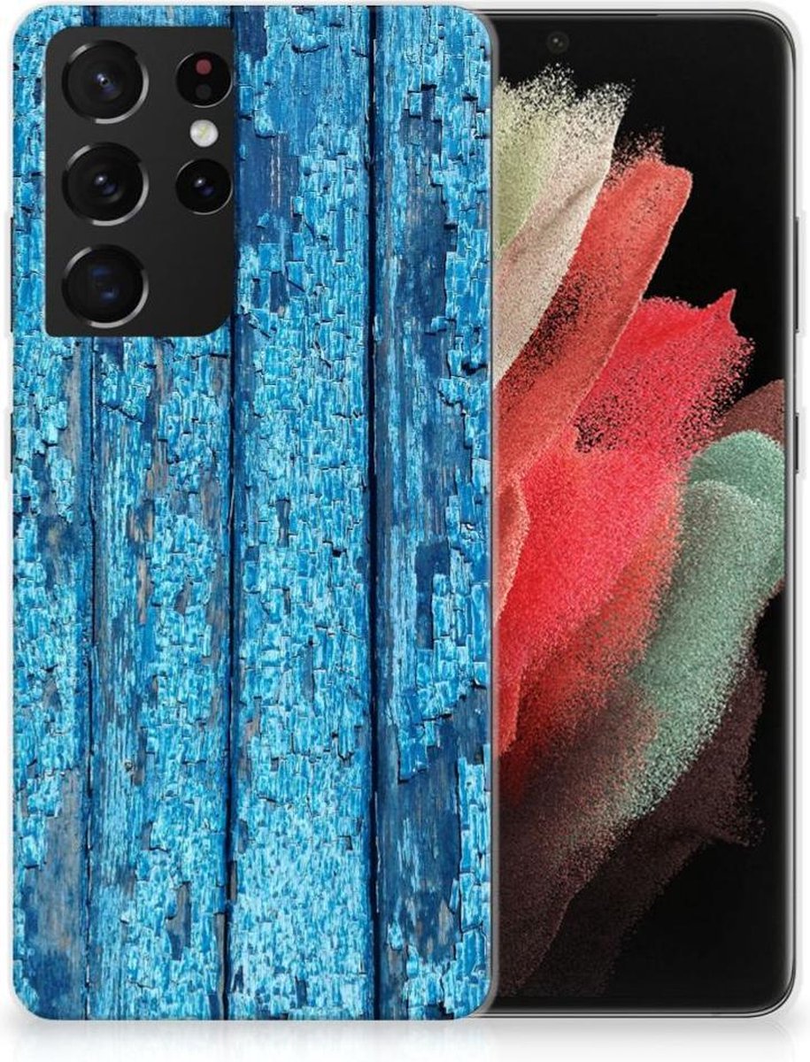 Samsung Galaxy S21 Ultra Bumper Hoesje Wood Blue