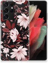 Silicone Back Case Samsung Galaxy S21 Ultra GSM Hoesje Watercolor Flowers