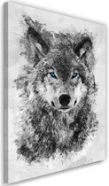 Schilderij Geschilderde wolf (print op canvas) 2 maten, grijs/blauw (wanddecoratie)