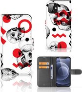 GSM Hoesje Apple iPhone 12 Mini Bookstyle Case Skull Red