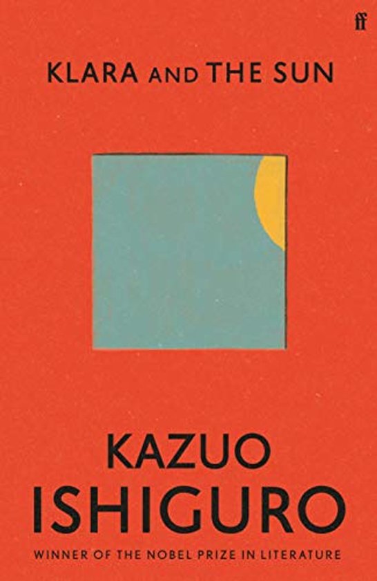 Boek "Klara and the Sun" met een oranje kaft en een vierkant blauw vlak met een gele halve cirkel.