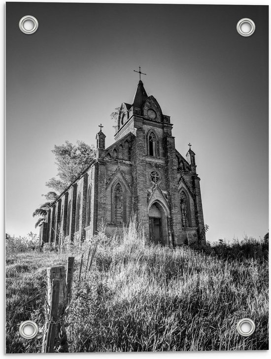 Tuinposter – Kathedraal (zwart/wit) - 30x40cm Foto op Tuinposter  (wanddecoratie voor buiten en binnen)