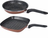 Set van 2x stuks aluminium bruine koekenpan en grillpan Burgos met anti-aanbak laag - pannenset