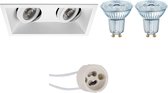 LED Spot Set - OSRAM Parathom PAR16 927 36D - Pragmi Zano Pro - GU10 Fitting - Dimbaar - Inbouw Rechthoek Dubbel - Mat Wit - 3.7W - Warm Wit 2700K - Kantelbaar - 185x93mm