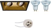 LED Spot Set - OSRAM Parathom PAR16 927 36D - Pragmi Zano Pro - GU10 Fitting - Dimbaar - Inbouw Rechthoek Dubbel - Mat Zwart/Goud - 5.5W - Warm Wit 2700K - Kantelbaar - 185x93mm - BES LED