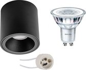 Opbouwspot Set - Pragmi Cliron Pro - GU10 Fitting - Opbouw Rond - Mat Zwart - Verdiept - Ø90mm - Philips - CorePro 840 36D - 4.6W - Natuurlijk Wit 4000K - BSE