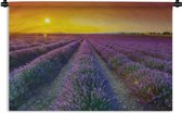Tapisserie De lavande - Oranje de soleil orange au dessus du champ rempli de lavande Tapisserie en coton 180x120 cm - Tapisserie avec photo XXL / Groot format!
