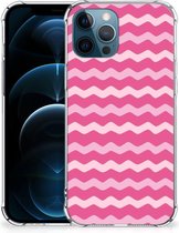 Foto hoesje iPhone 12 | 12 Pro Smartphone hoesje met doorzichtige rand Waves Pink