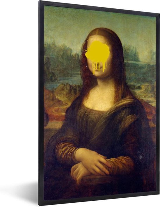 Mona Lina van oude meester Leonardo da Vinci met gele klodder verf 80x120  cm | bol.com