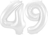 De Ballonnenkoning - Folieballon Cijfer 49 Wit Metallic Mat - 86 cm