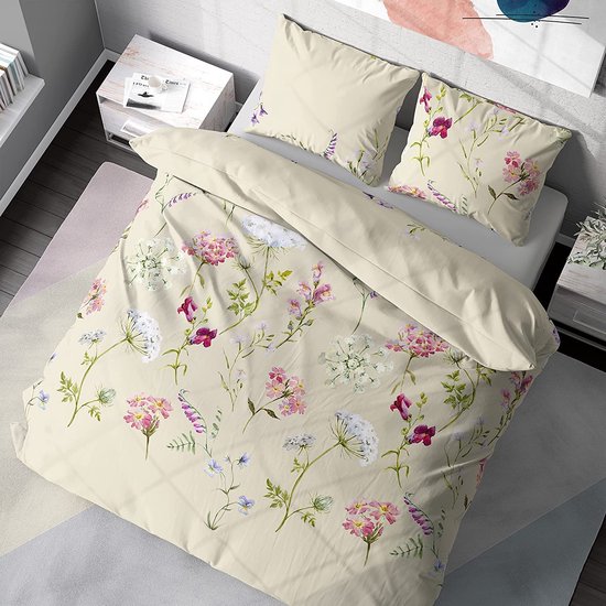 DILIOS premium bedlinnen 135x200, bloemen beige botanisch 100% ademend  comfortabel... | bol.com