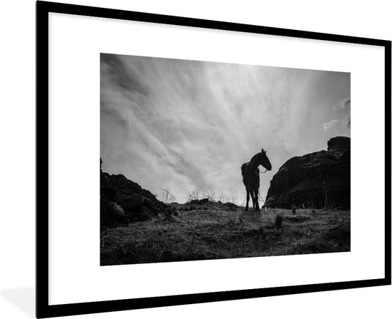 Fotolijst incl. Poster - Paard - Wolken - Weide - 90x60 cm - Posterlijst