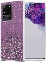 Cadorabo Hoesje voor Samsung Galaxy S20 ULTRA in Paars met Glitter - Beschermhoes van flexibel TPU silicone met fonkelende glitters Case Cover Etui