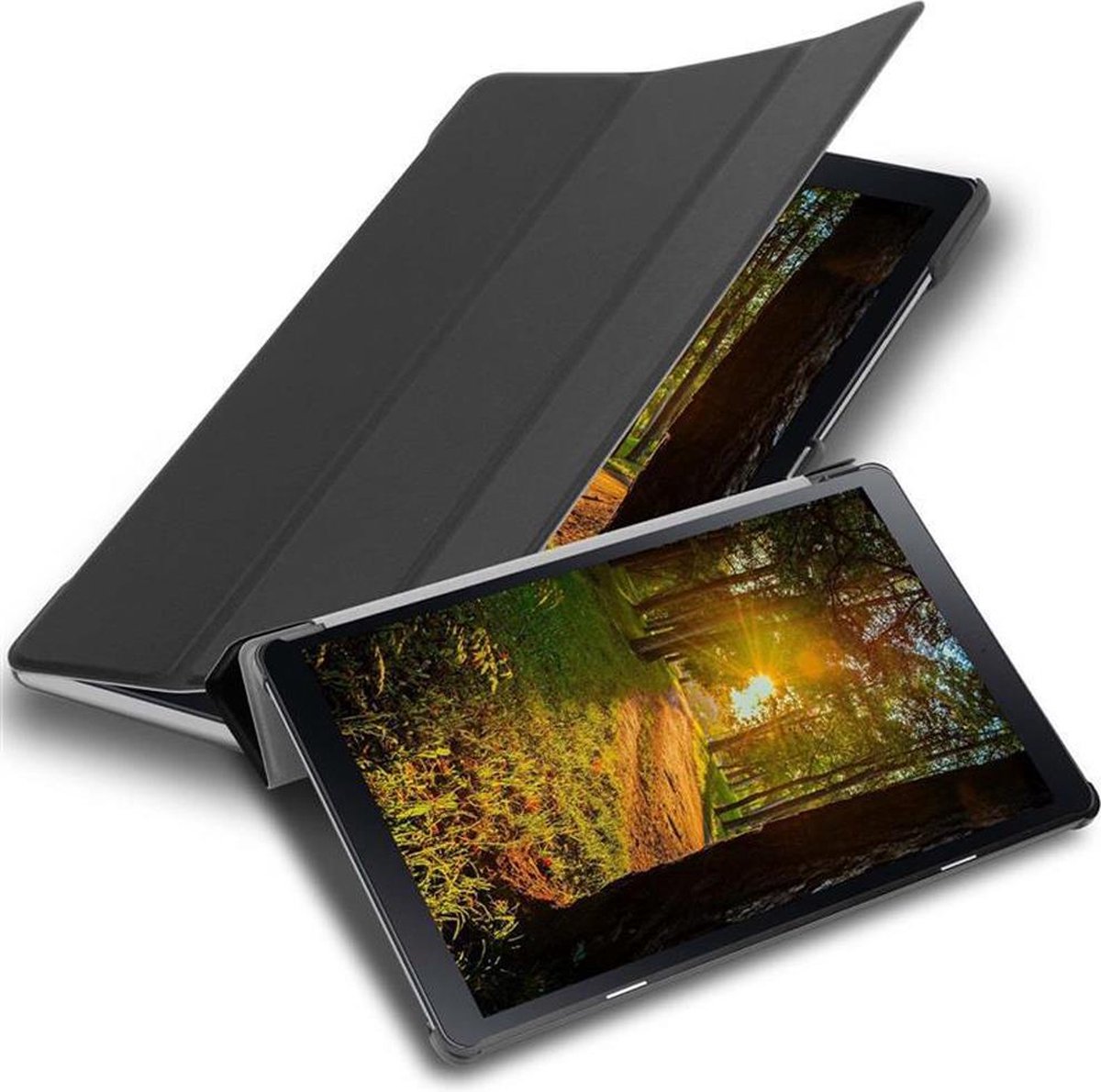Cadorabo Tablet Hoesje geschikt voor Samsung Galaxy Tab A (10.5 Zoll) in SATIJN ZWART - Ultra dun beschermend geval met automatische Wake Up en Stand functie Book Case Cover Etui