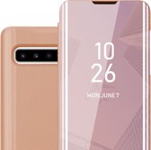 Cadorabo Hoesje geschikt voor Samsung Galaxy S10 5G in KUNZIET ROZE - Clear View Spiegel Beschermende Case met Tribunefunctie 360 Graden Bescherming Book Case Cover Etui