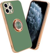 Cadorabo Hoesje geschikt voor Apple iPhone 11 PRO in Glossy Licht Groen - Goud met ring - Beschermhoes van flexibel TPU-silicone Case Cover met camerabescherming en magnetische autohouder